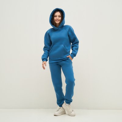 Женский спортивный костюм  утепленный с худи синий 30007 фото