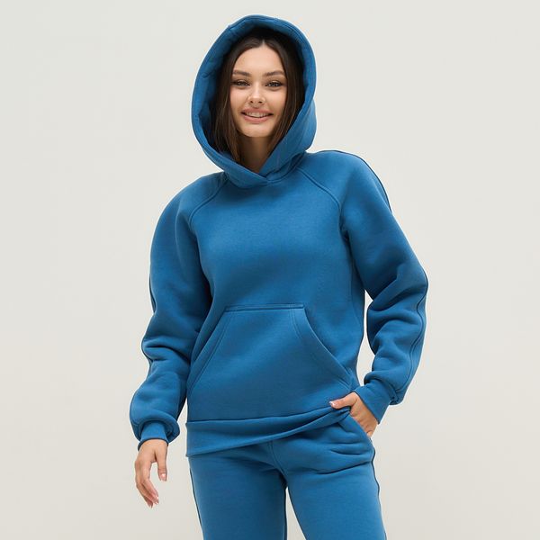 Жіночій спортивний костюм  утеплений з худі синій 30007 фото