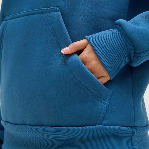 Жіночій спортивний костюм  утеплений з худі синій 30007 фото