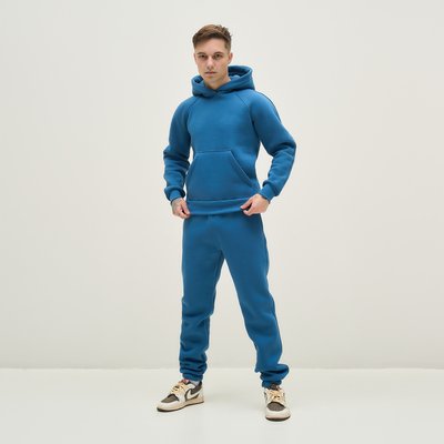 Чоловічий спортивний костюм утеплений з худі синій 30014 фото