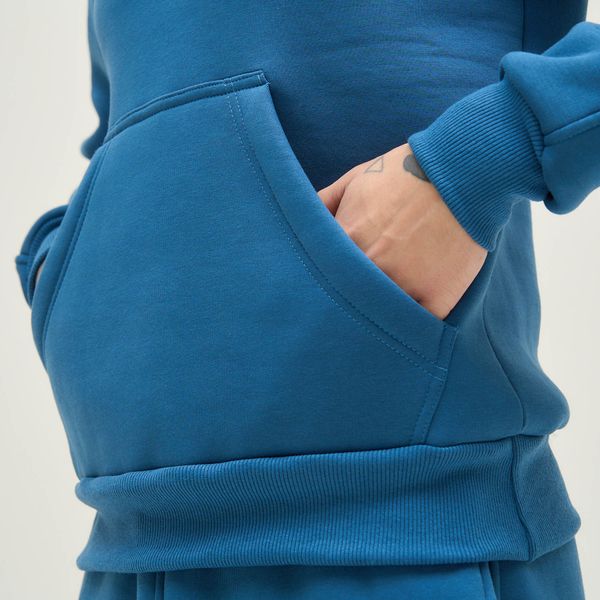 Чоловічий спортивний костюм утеплений з худі синій 30014 фото