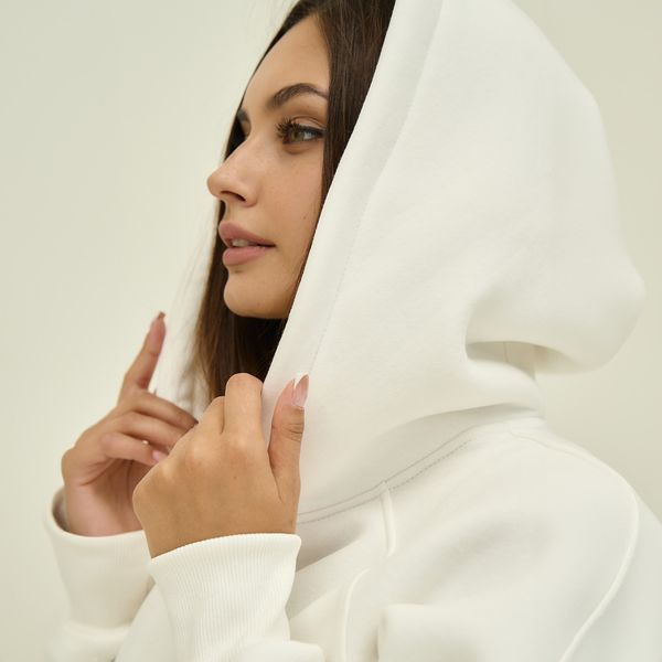 Худі утеплене жіноче з капюшоном біле 30057 фото