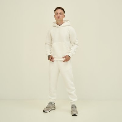 Мужской спортивный костюм утепленный с худи белый 30010 фото